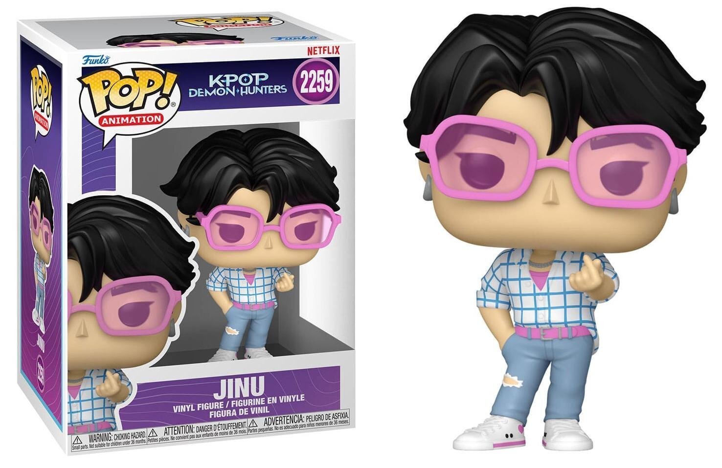 Break the Honmoon with POP! Jinu! This demon is here to defeat HUNTR/X in your Netflix KPop Demon Hunters lineup. He’s ready to take center stage in your POP! Animation collection, so cue the spotlights for the Saja Boys and enjoy an unforgettable performance! Vinyl figure is approximately 4.2 in (10.7 cm) tall.